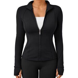 Womens Lightweight Zip Up Jacket Athletic Workout Hoodie Fitted Gym Shirt with P